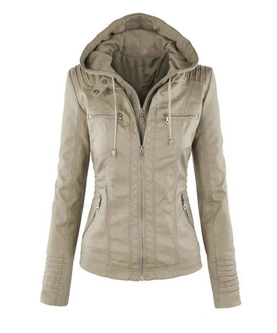 Hooded Leather Jacket for women