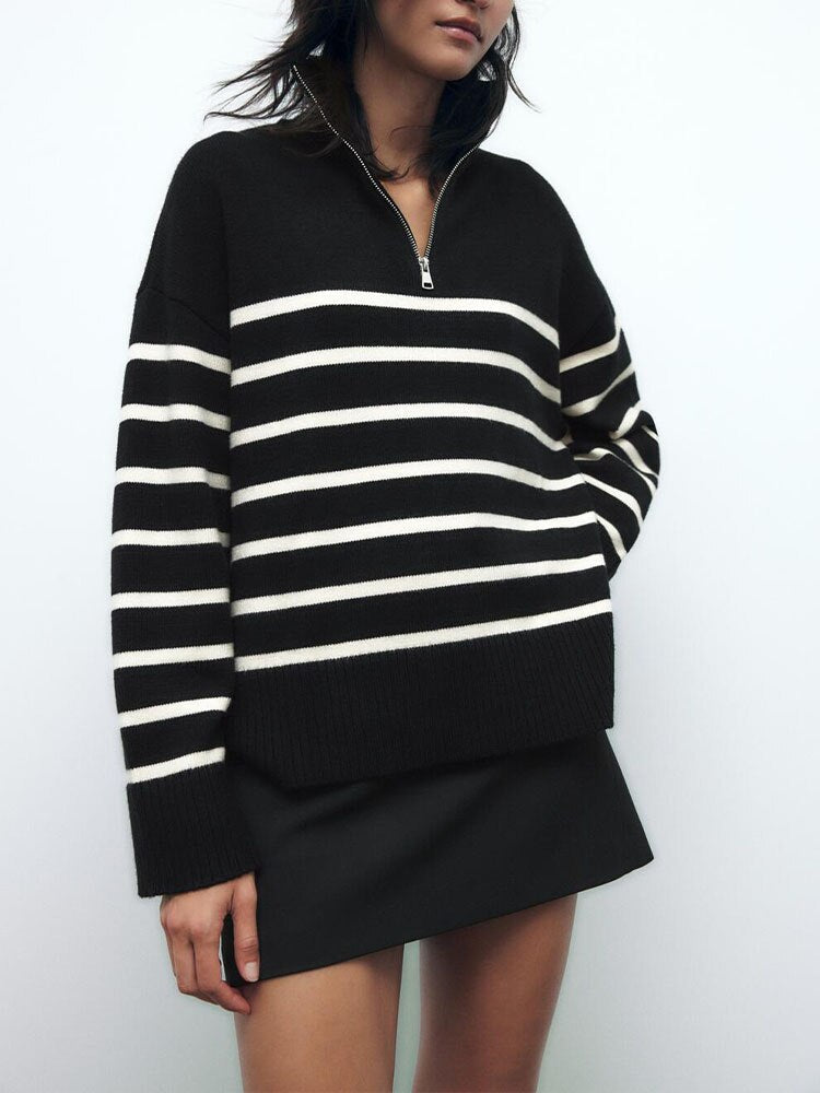 Mina - Striped Zip Jumper