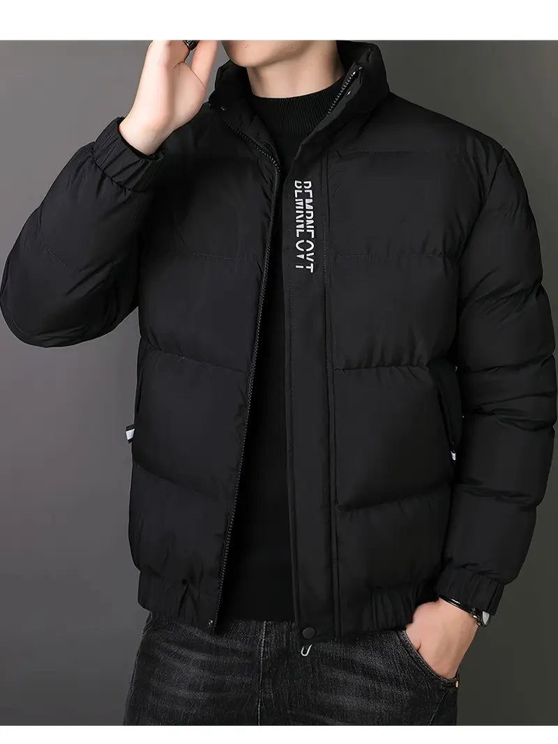 Puffer jacket for men, older model, polyester 100%, stand-up collar