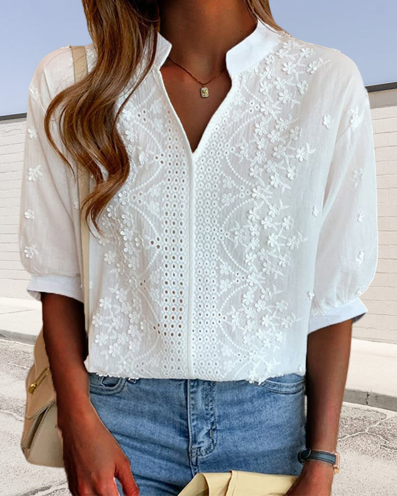 White blouse with puff sleeves