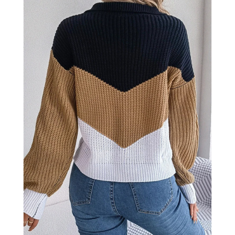 Knitted Ladies' Sweater with V-Neck