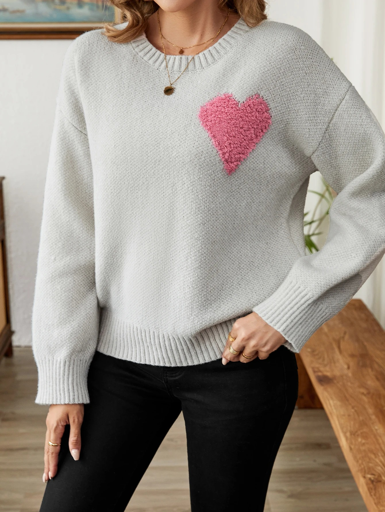 Warm jumper with heart motif