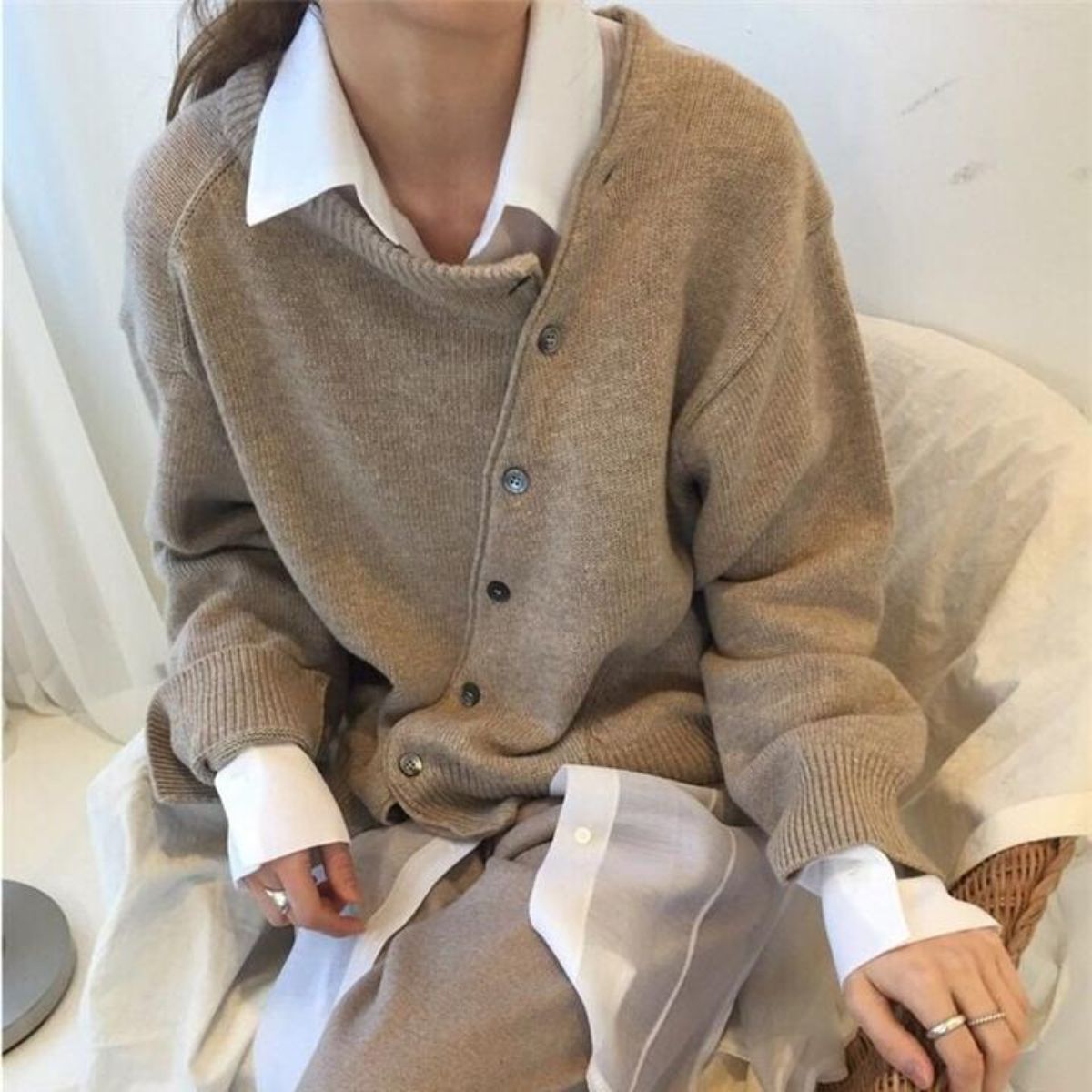 Cosy cashmere wrap cardigan with asymmetric button placket