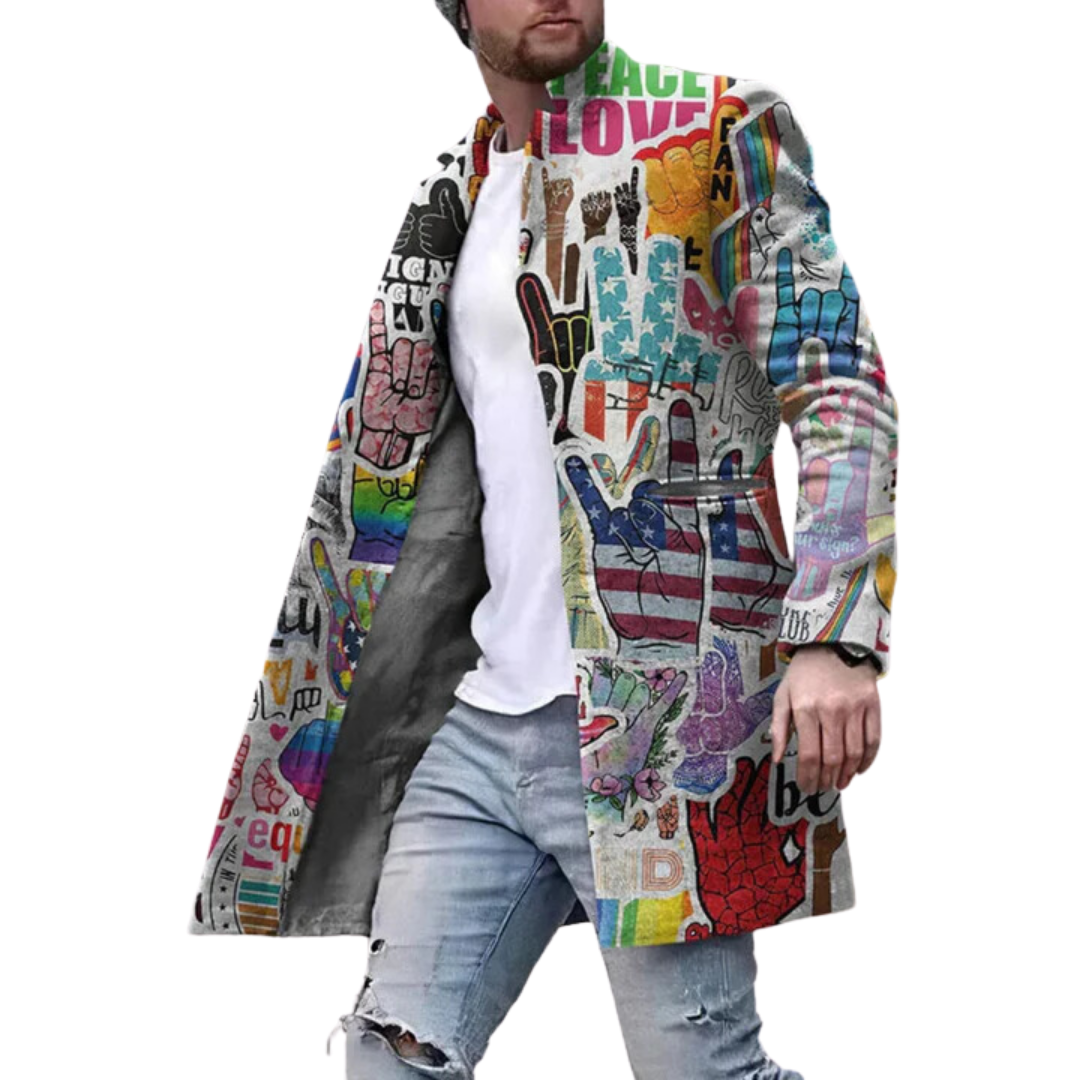 Giebz | Graffiti Sping Long Coat For Men