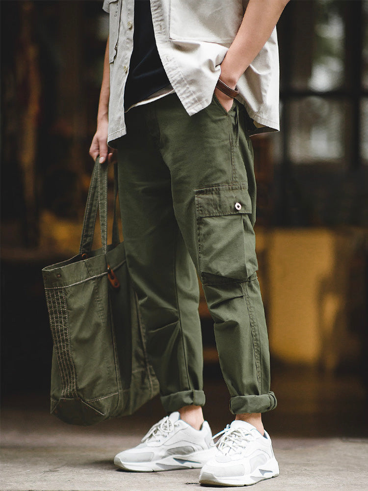 Men's cargo pants with unique asymmetric pockets