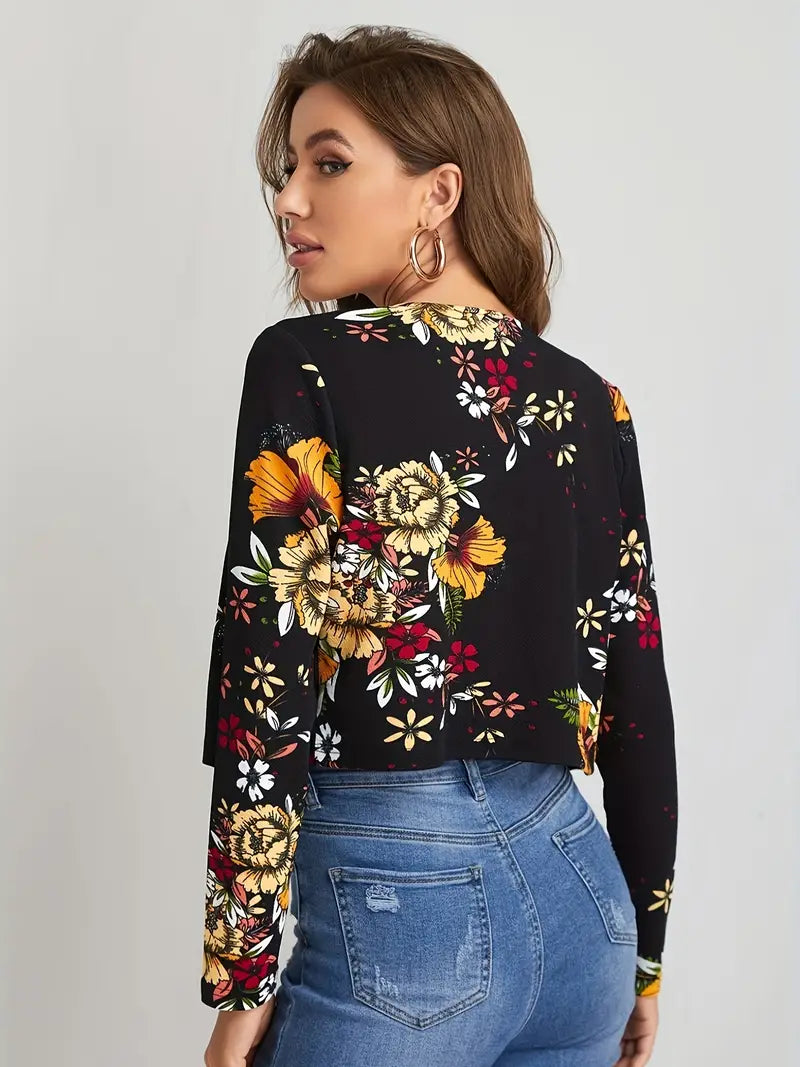 Blazer with open front and flowers