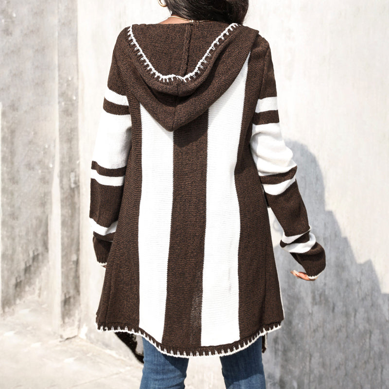 Casual striped spring cardigan with hood