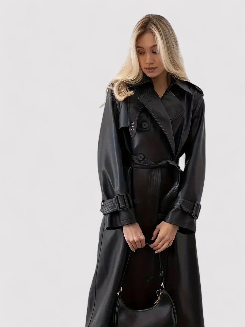 Ancien | Women's Stylish Leather Trench Coat with Belt