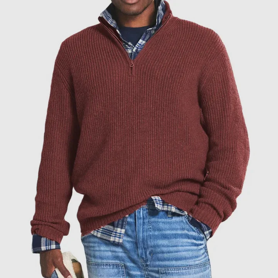 Hareld | Half Zip Ribbed Sweater For Men