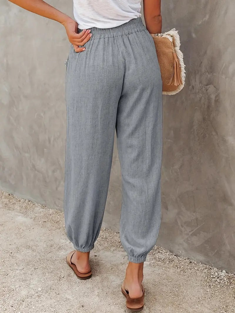 Long trousers with high waist