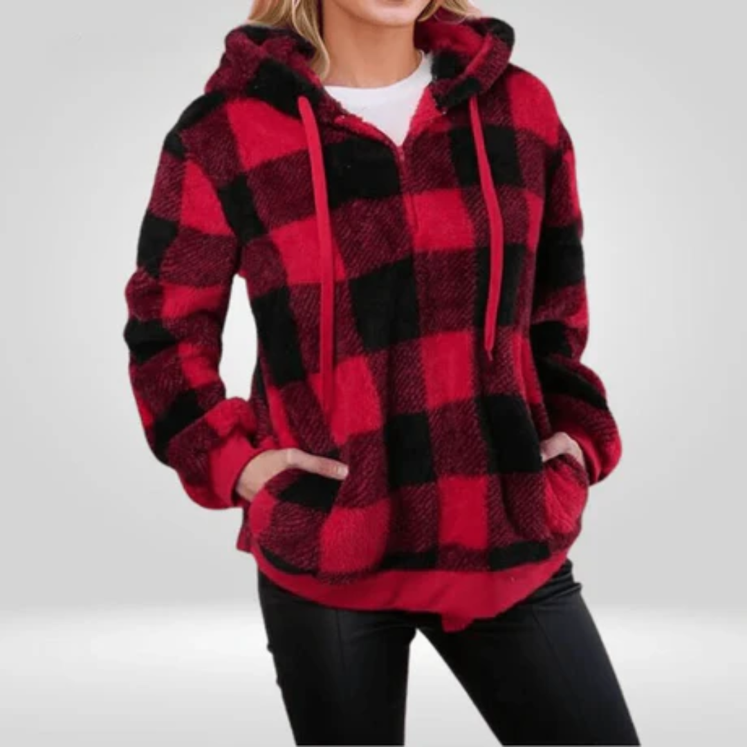 Priscilla | Plaid Drawstring Hoodie For Women