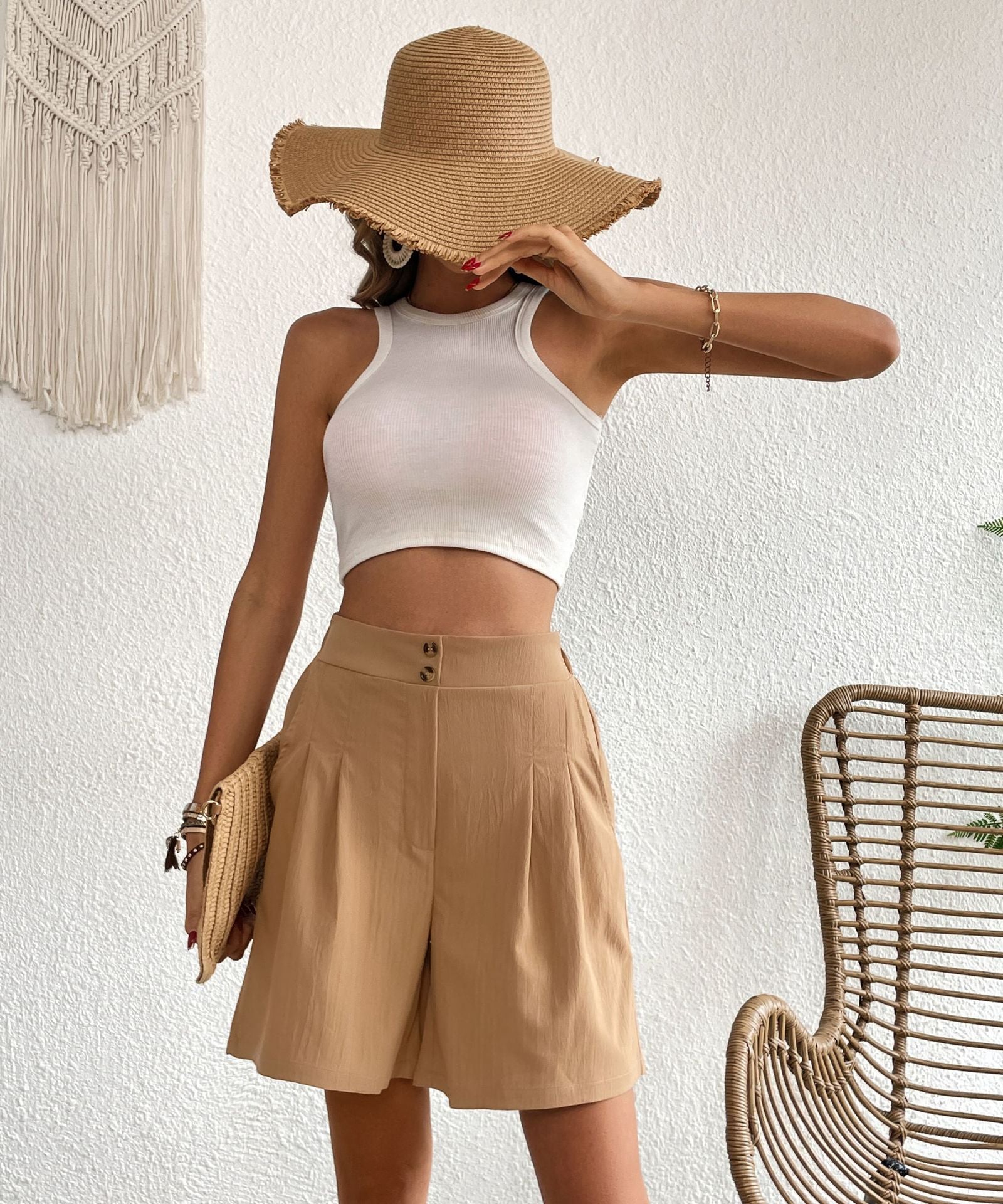 Leisure ladies high waist wide leg shorts fashion