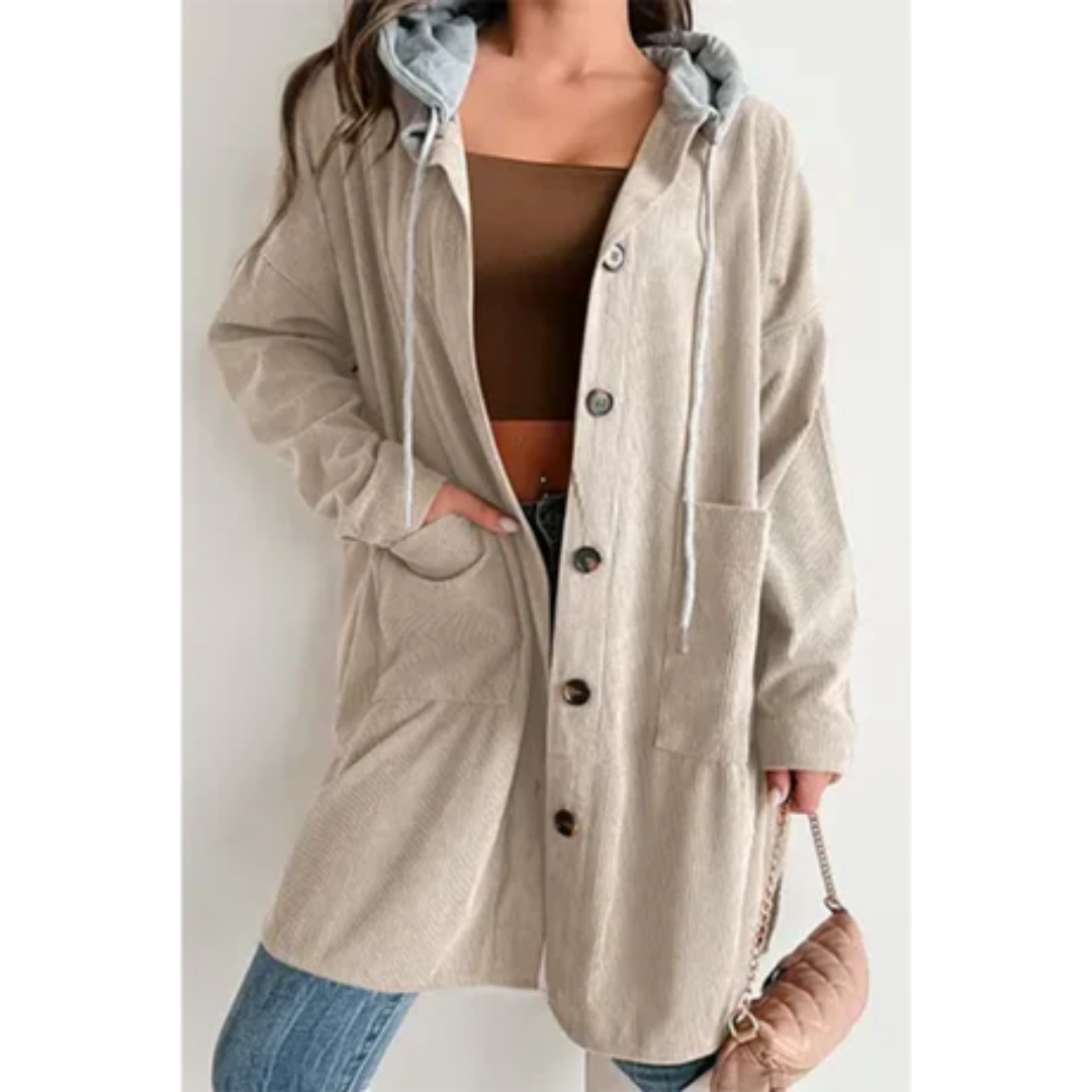 Bianca | Winter Long Button Down Hooded Jacket For Women