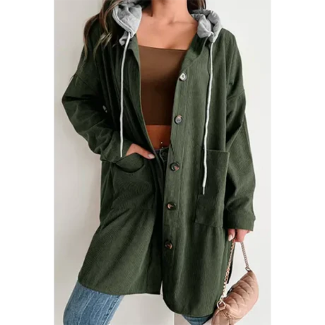 Bianca | Winter Long Button Down Hooded Jacket For Women