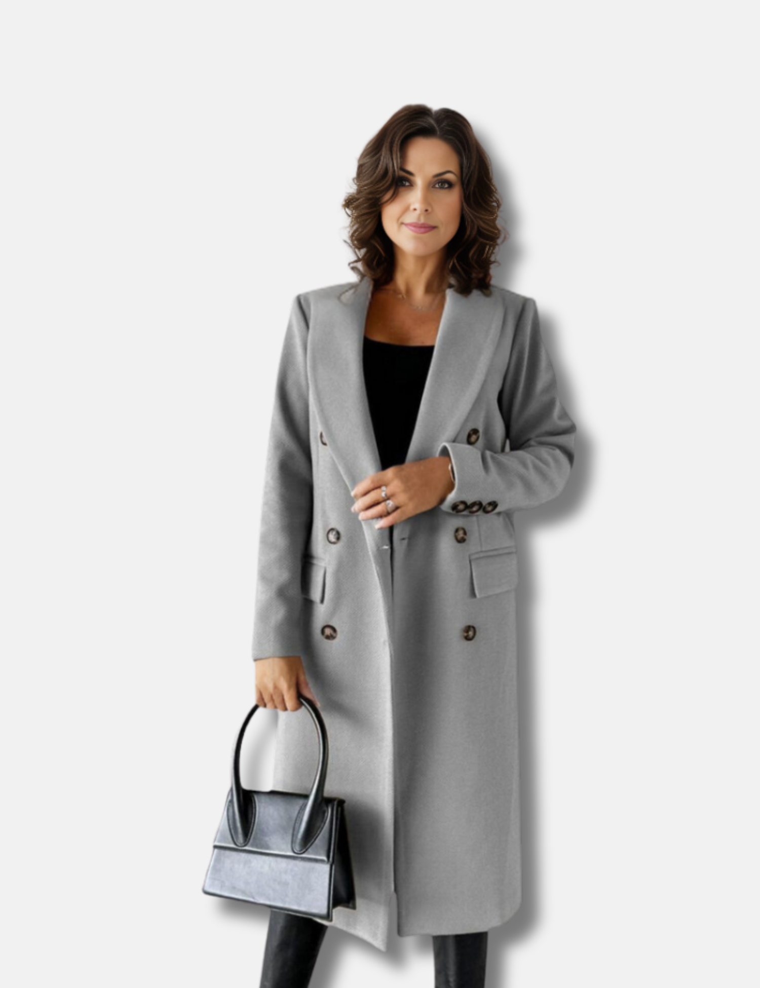 Long double-breasted jacket in a woollen look for women