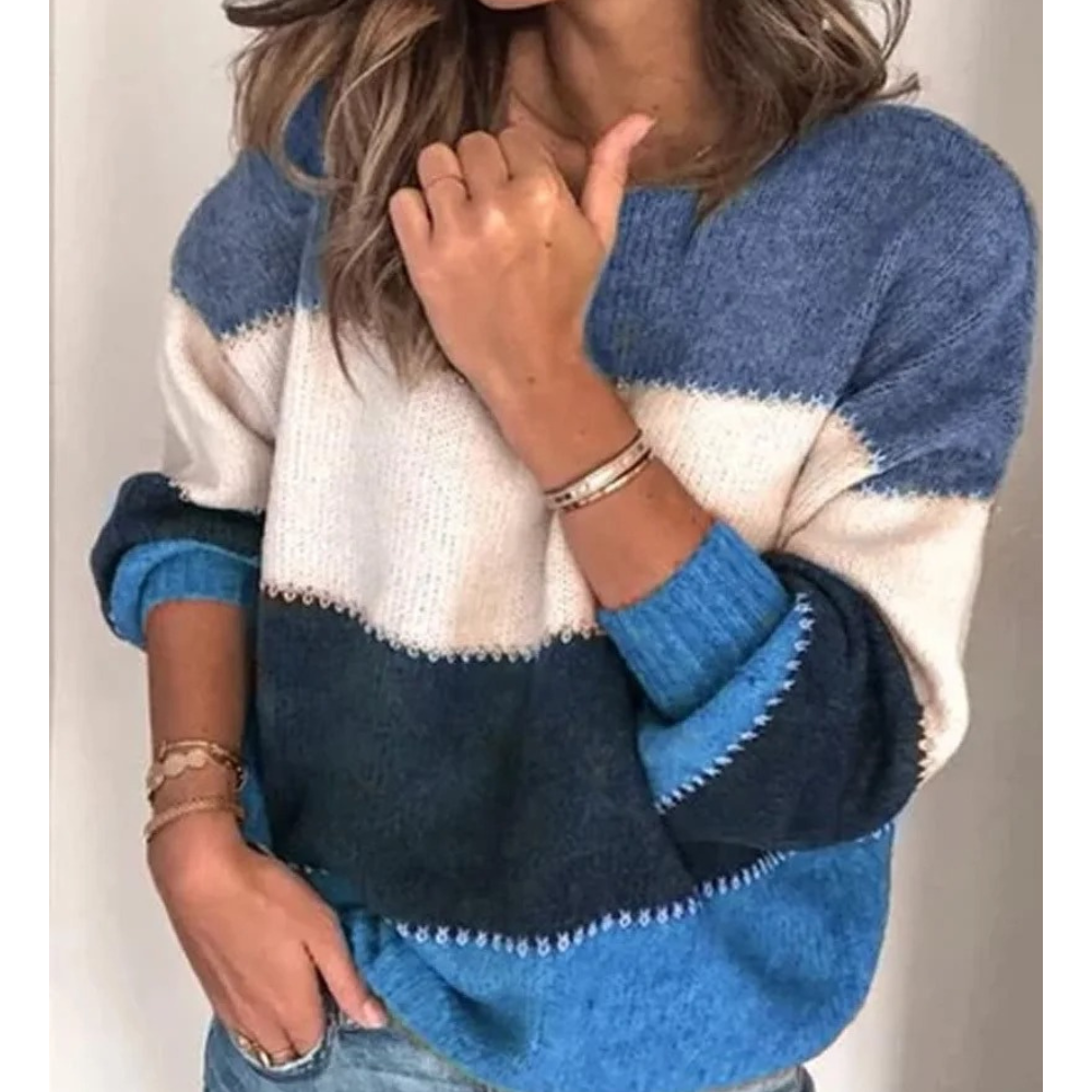 Casual knitted jumper for women, colour block design