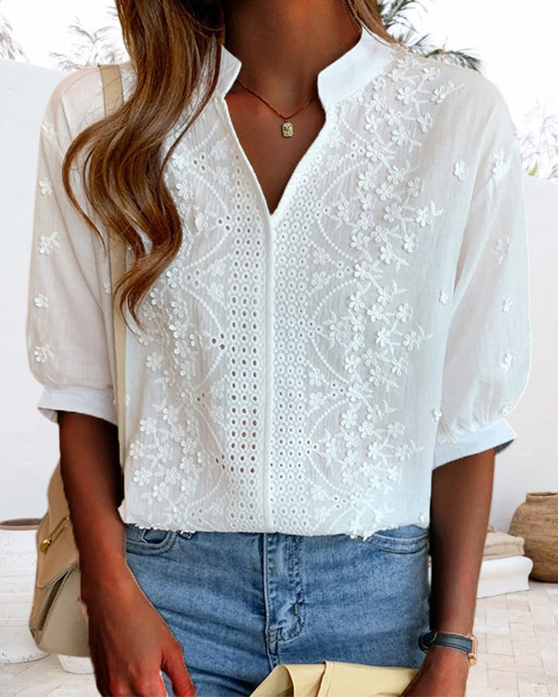 White blouse with puff sleeves