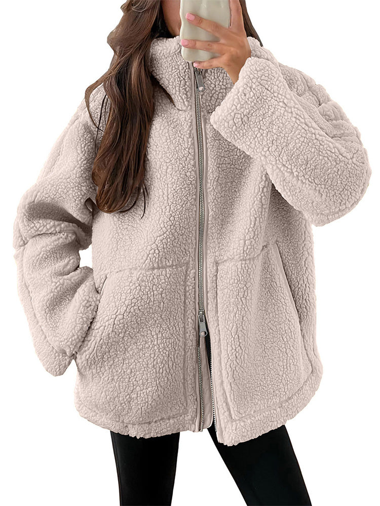 Cozy women's Sherpa fleece jacket with zipper