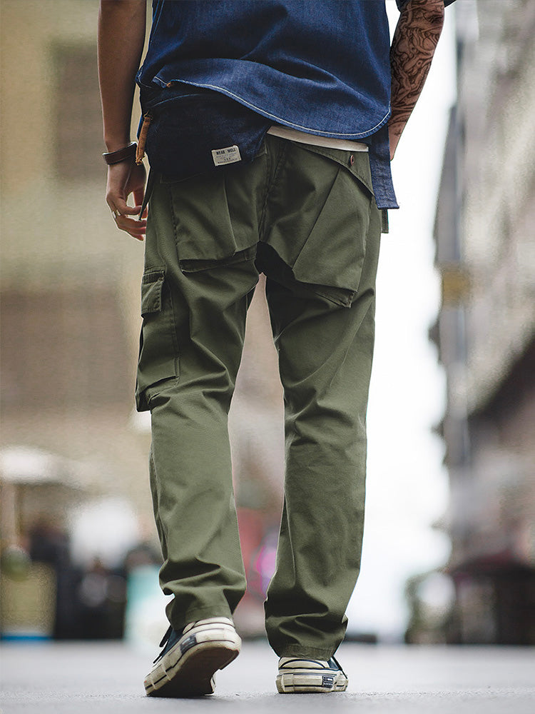 Men's cargo pants with unique asymmetric pockets