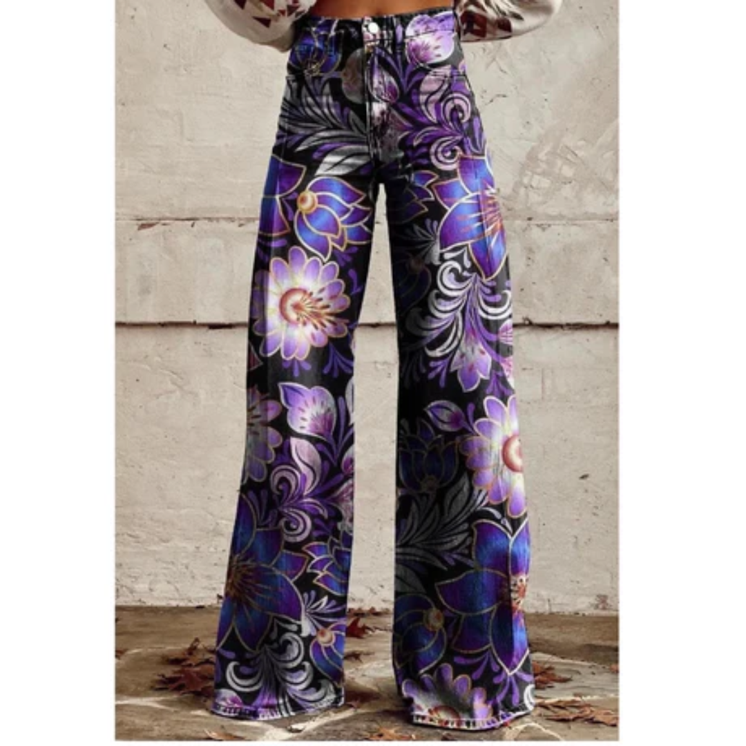 Sueann | Floral Summer Wide Leg Pants For Women