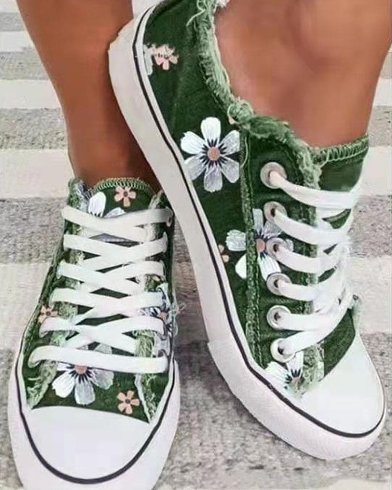 Denim Sneakers With Flowers