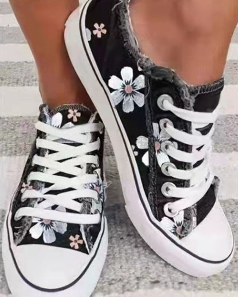 Denim Sneakers With Flowers