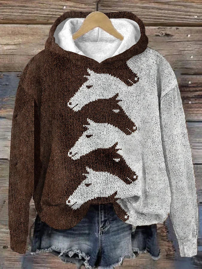 Horse knit art print hoodie