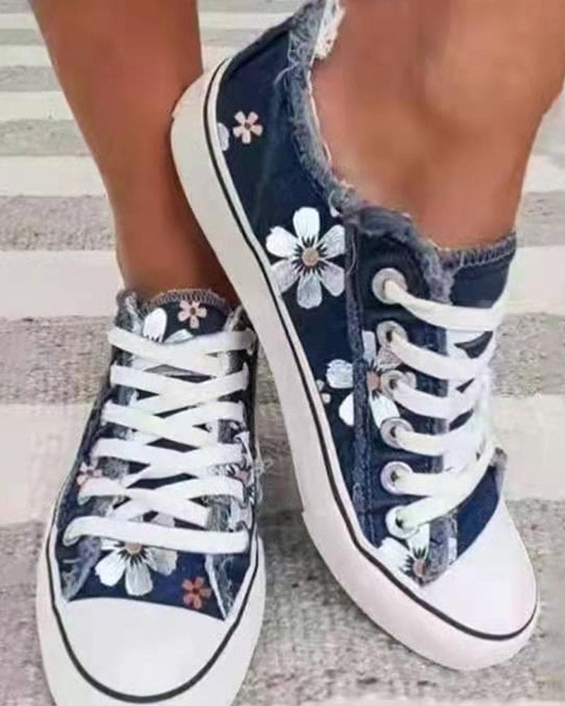 Denim Sneakers With Flowers