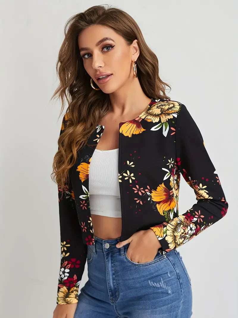 Blazer with open front and flowers