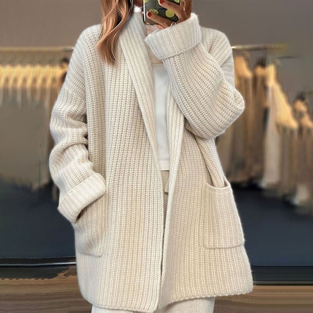 White single-coloured long-sleeved cardigan