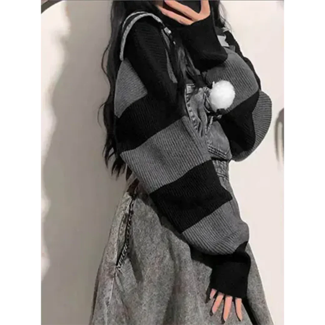 Des | Winter Warm Striped Oversized Sweater For Women