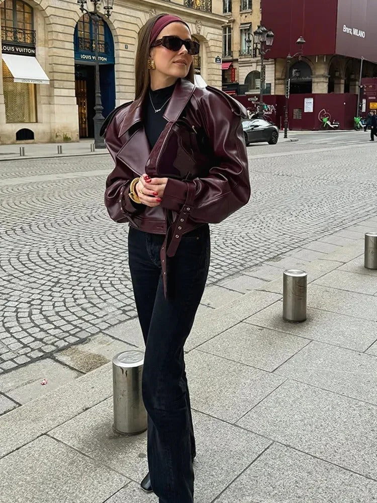 Women's leather winter coat