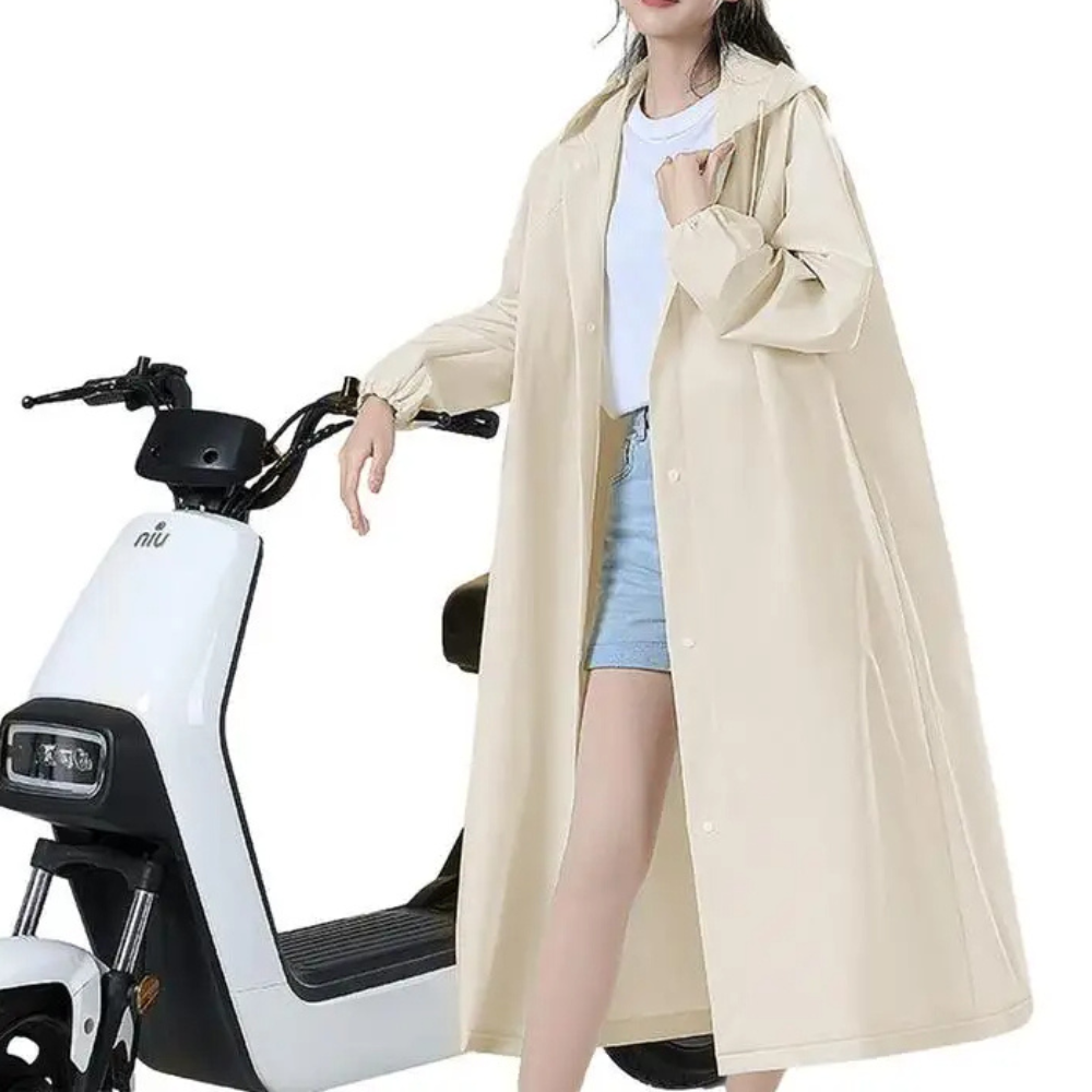 Women's long transparent rain jacket with hood