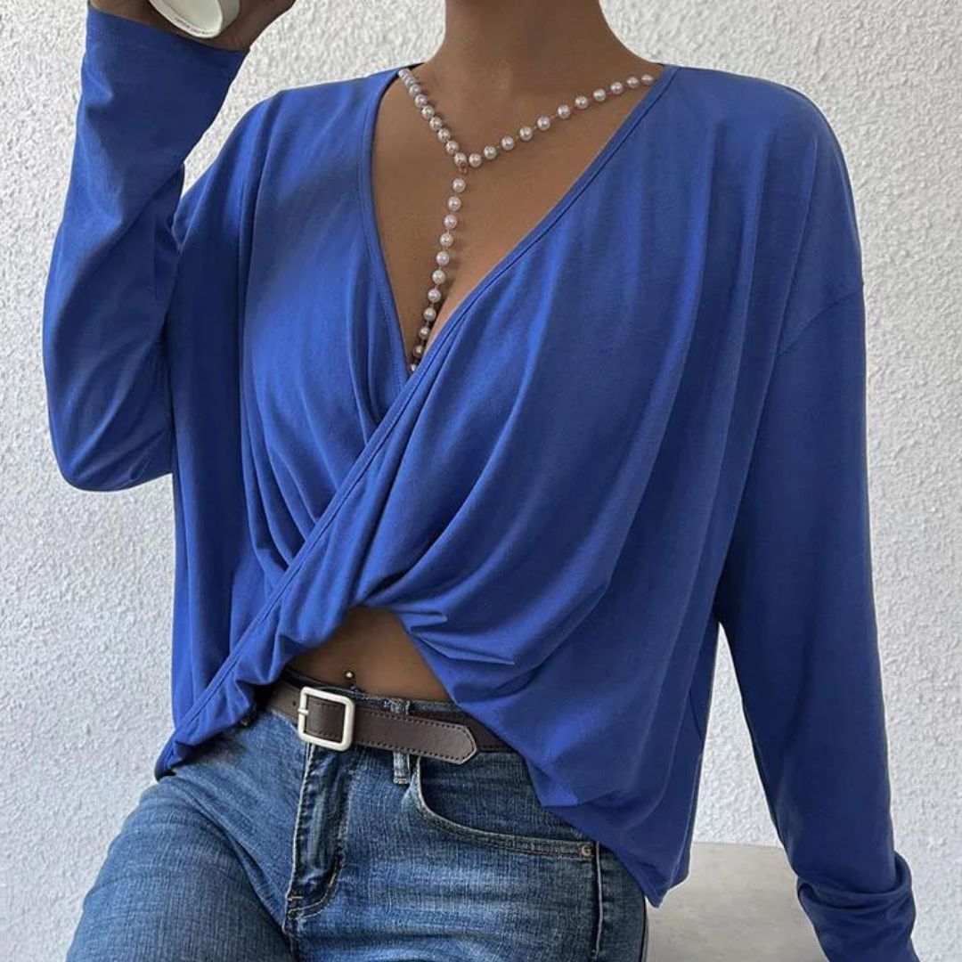 Elegant crossover blouse with long sleeves