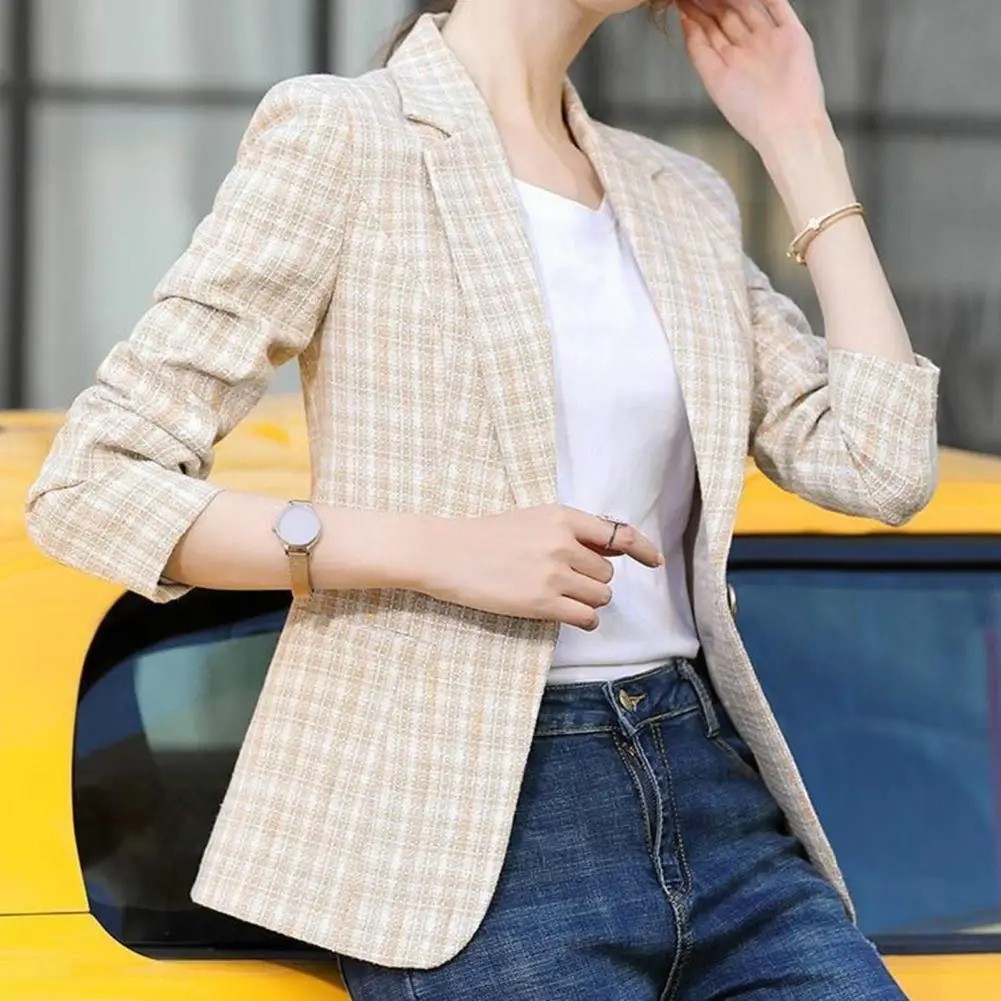 Women's checked blazer with ankle button fastening