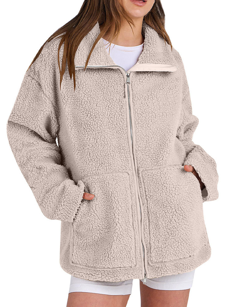 Cozy women's Sherpa fleece jacket with zipper