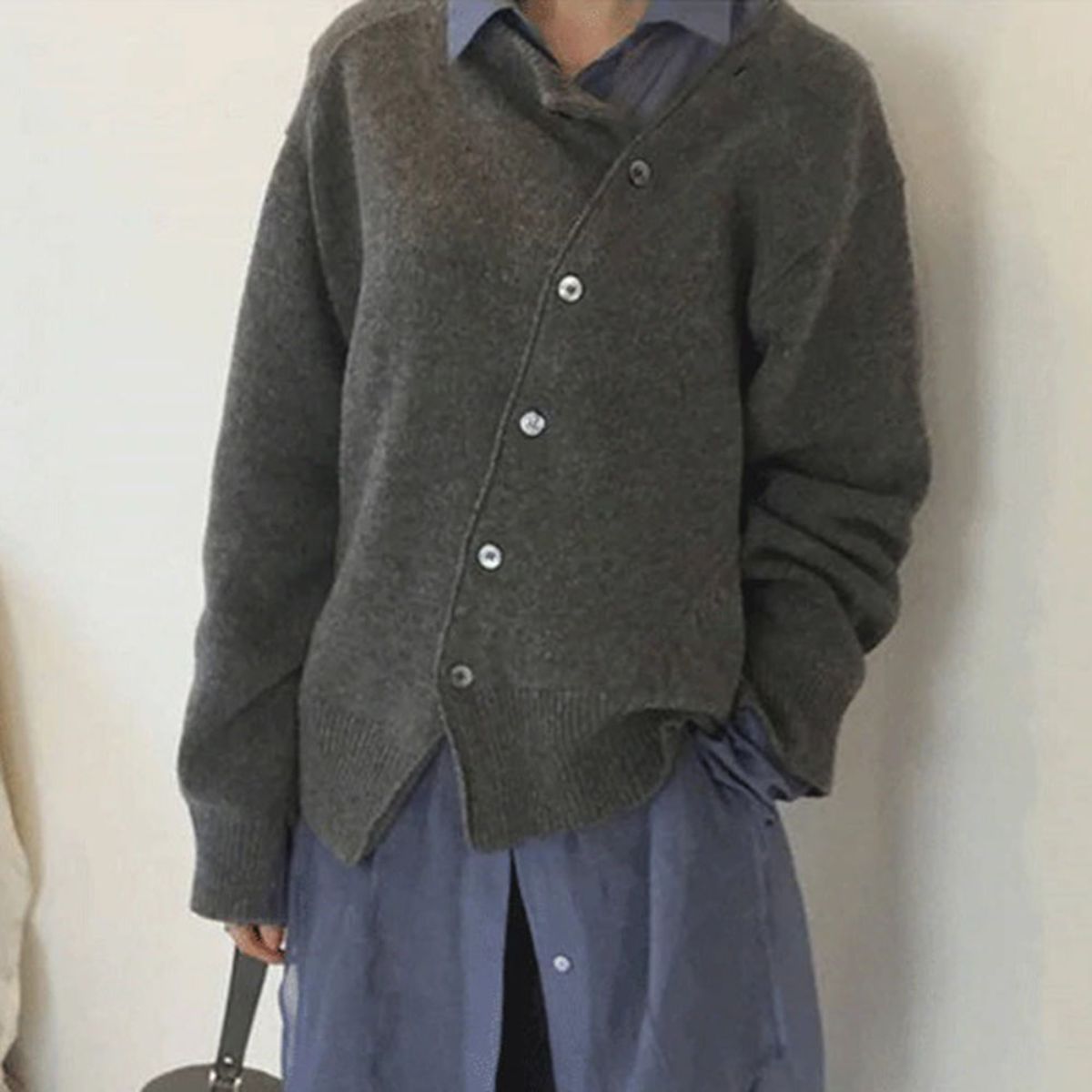 Cosy cashmere wrap cardigan with asymmetric button placket