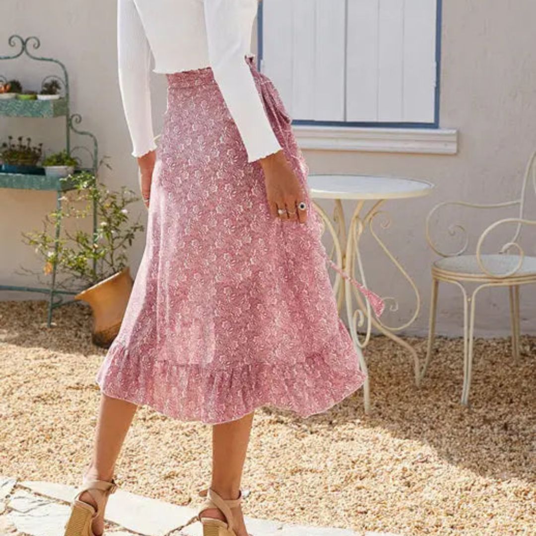 Flowing midi skirt with lace overlay