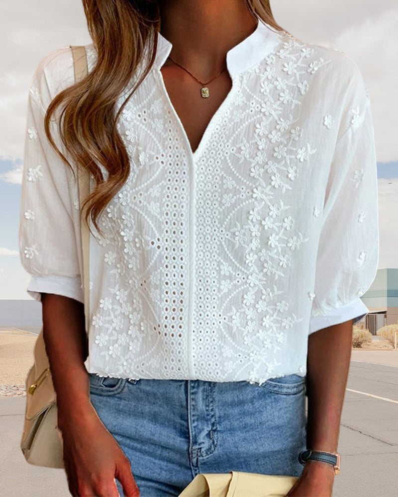 White blouse with puff sleeves