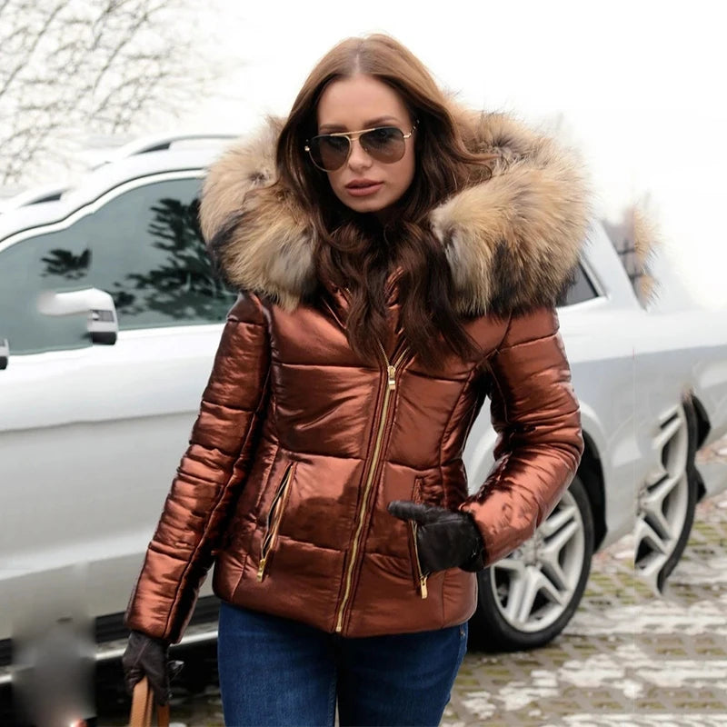 Stylish jacket with faux fur lining, hood and collar