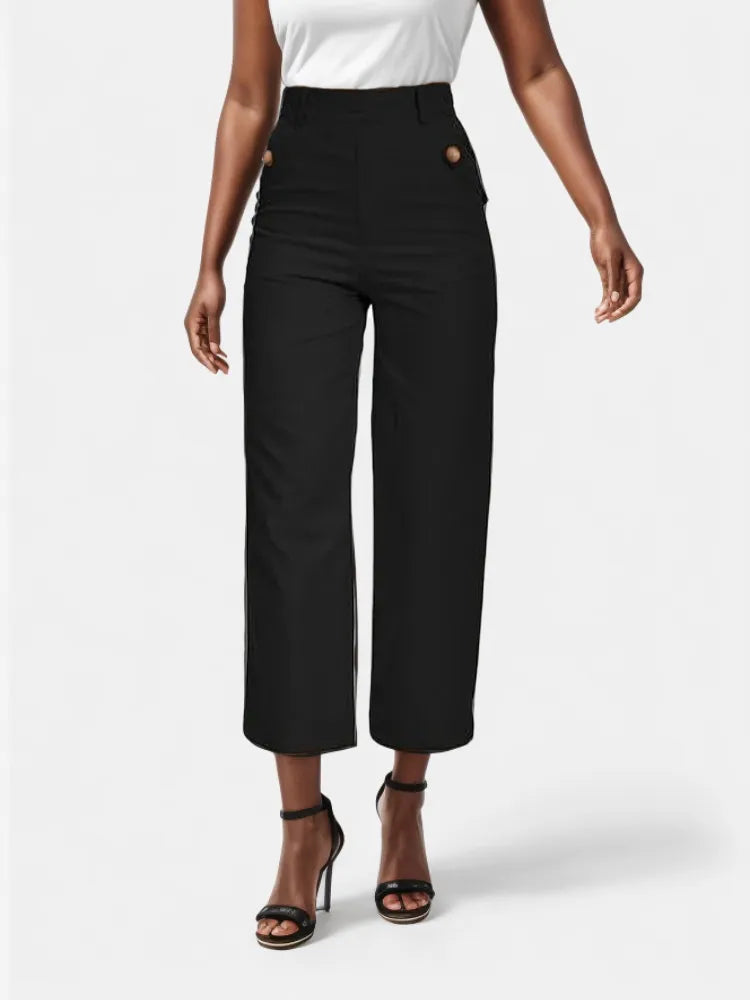 Twill Cropped Wide Leg Pant