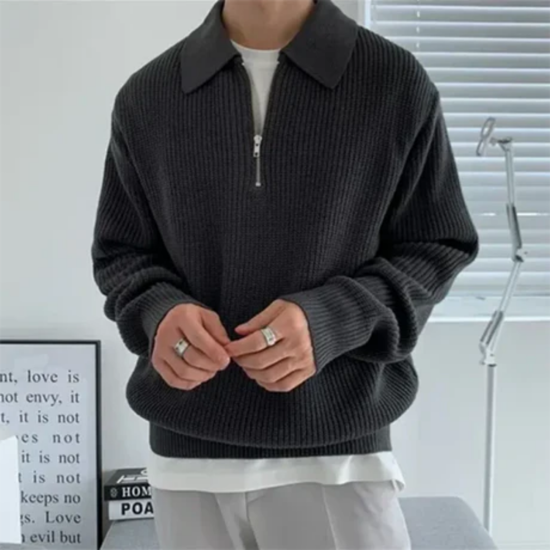 Jourdan | Winter Half Zip Knitted Collared Sweater For Men