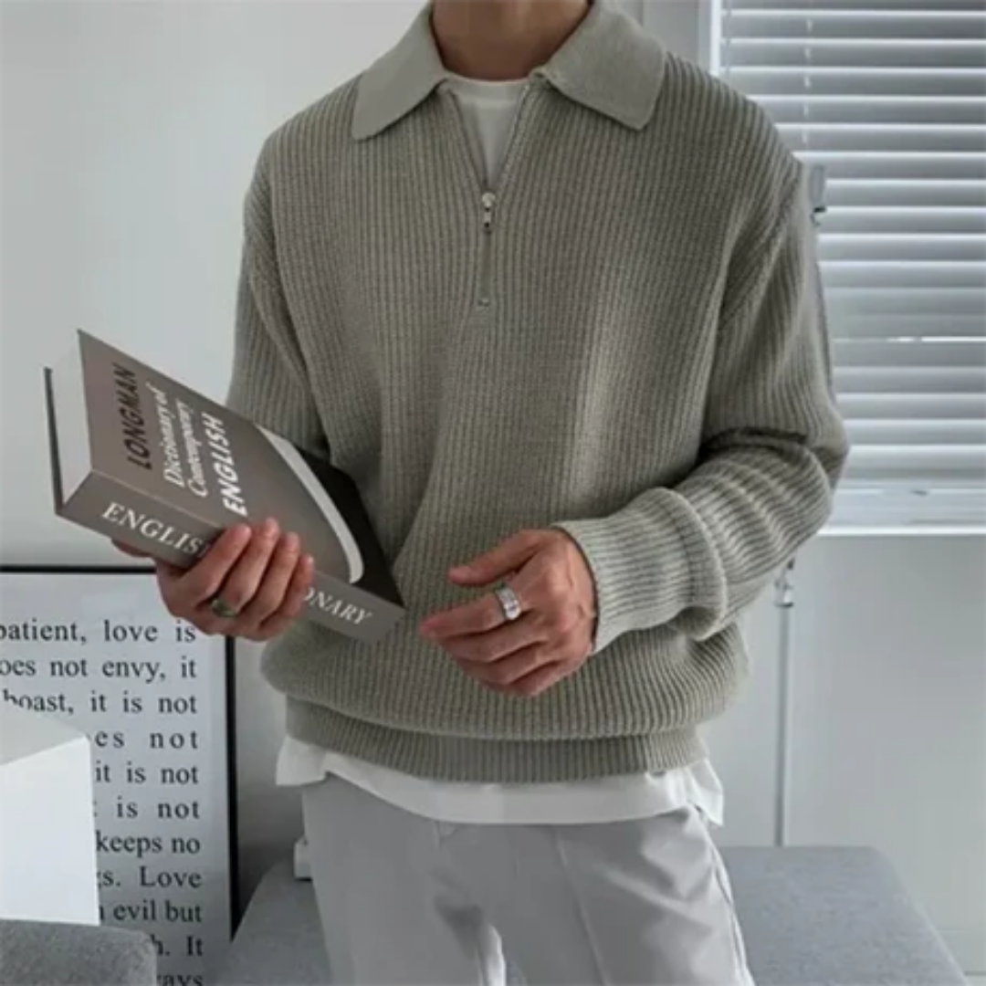 Jourdan | Winter Half Zip Knitted Collared Sweater For Men