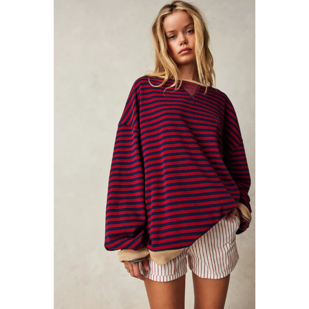 Buckly | Winter Striped Oversized Sweatshirt For Women