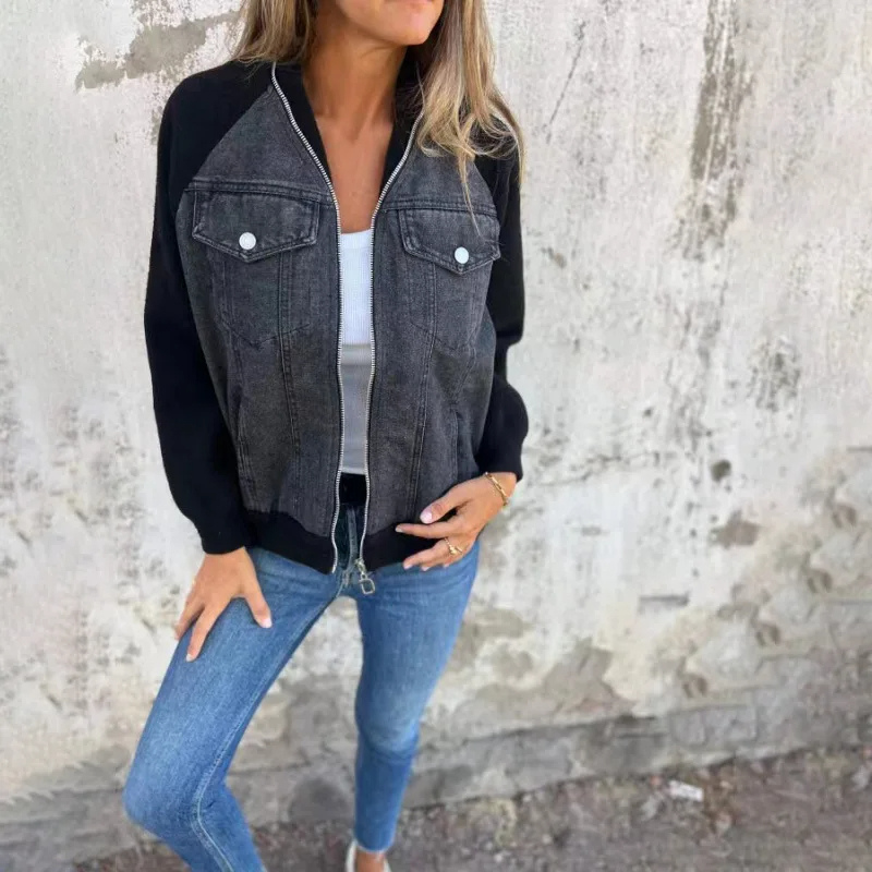 Denim-look bomber jacket with pocket details and a comfortable fit