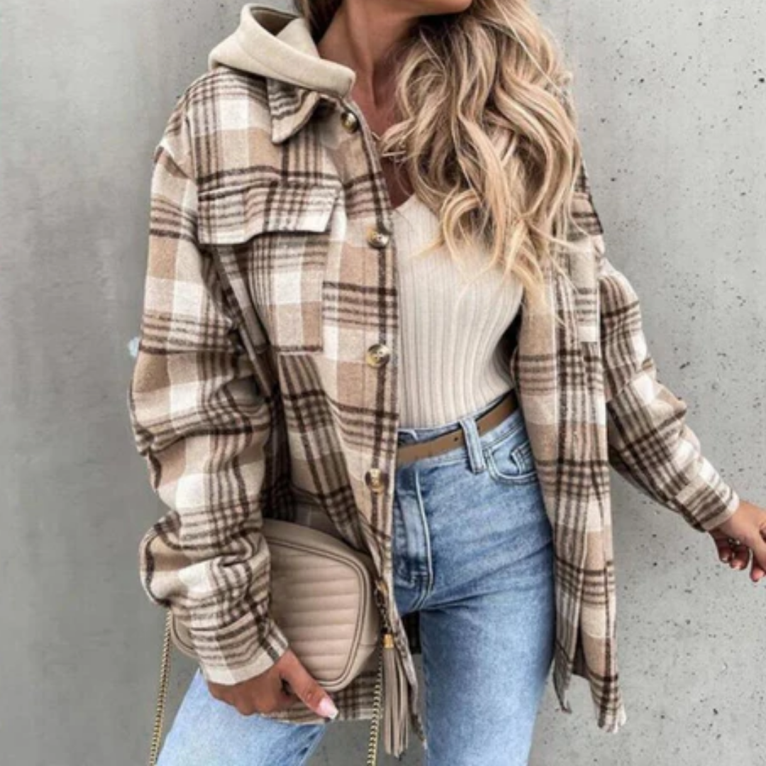 Hannah | Winter Plaid Long Hooded Jacket For Women