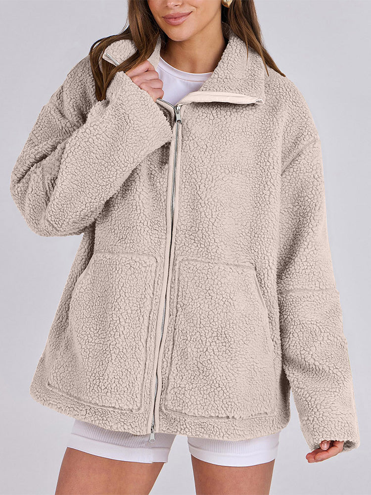 Cozy women's Sherpa fleece jacket with zipper