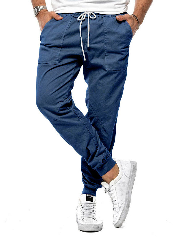 Men's elastic casual pants with drawstring for men