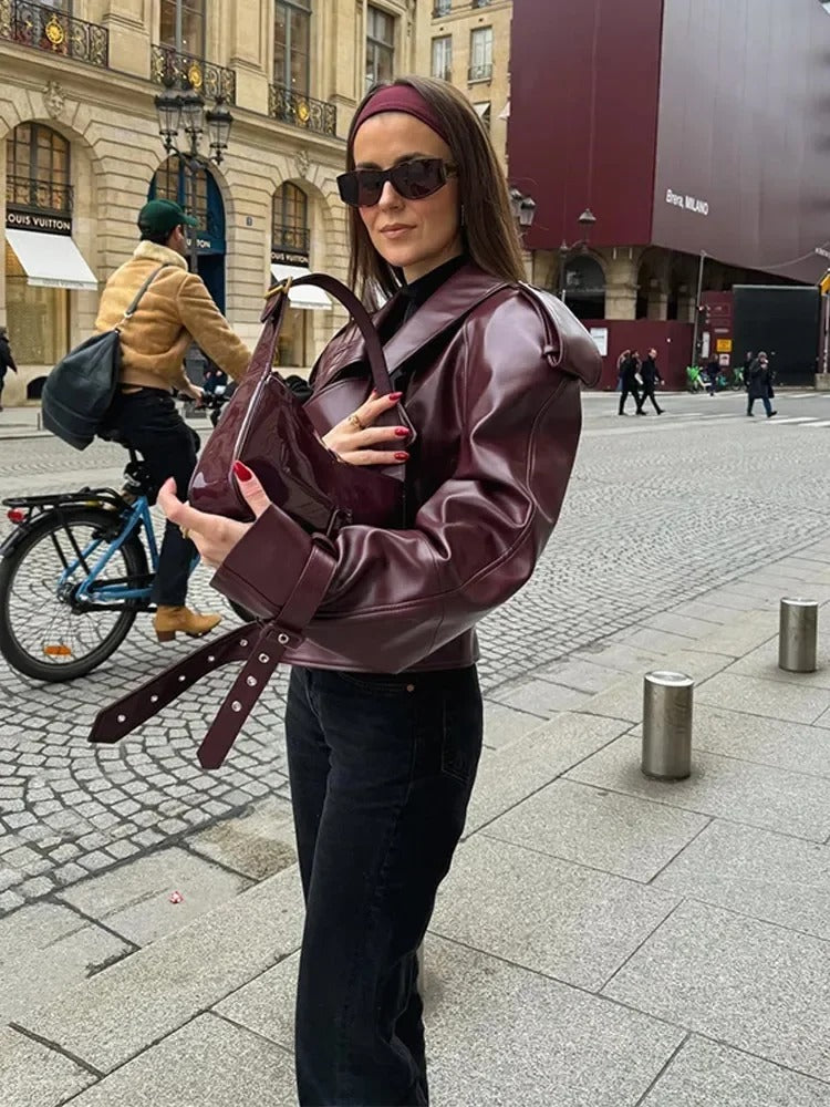 Women's leather winter coat