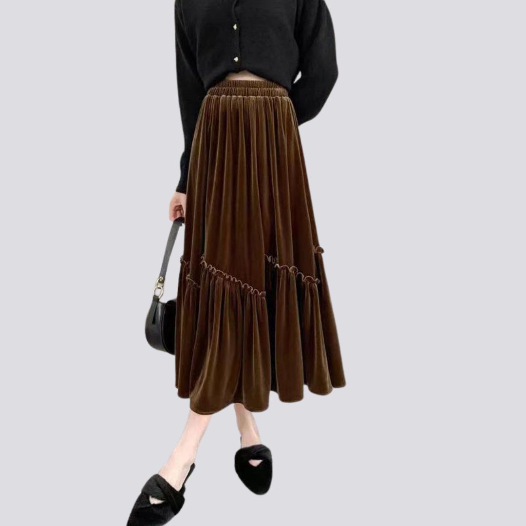 Velvet skirt with high waist and frill trim